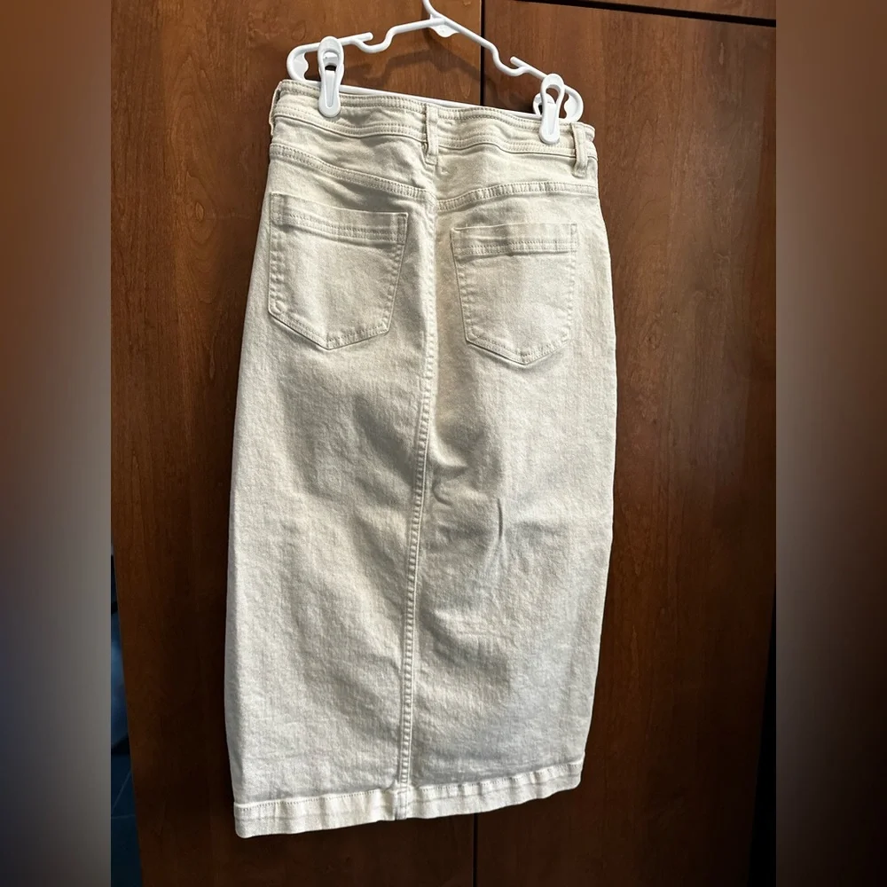 Habitual Metallic Cream Denim MIDI Skirt - Picture 3 of 6